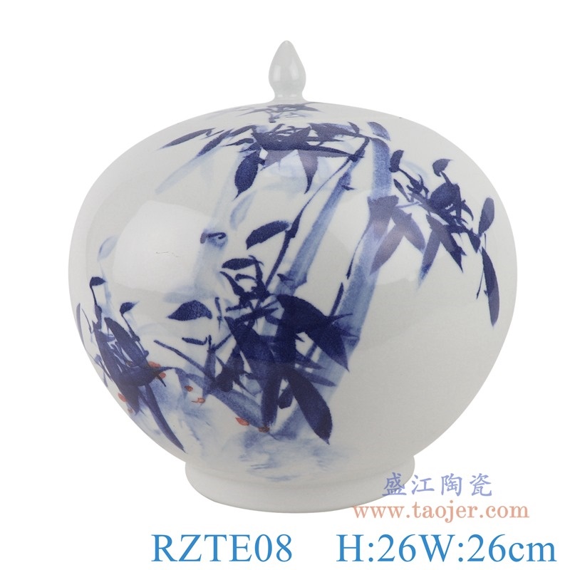 上图:RZTE08手绘青花写意竹纹西瓜罐尖盖罐
