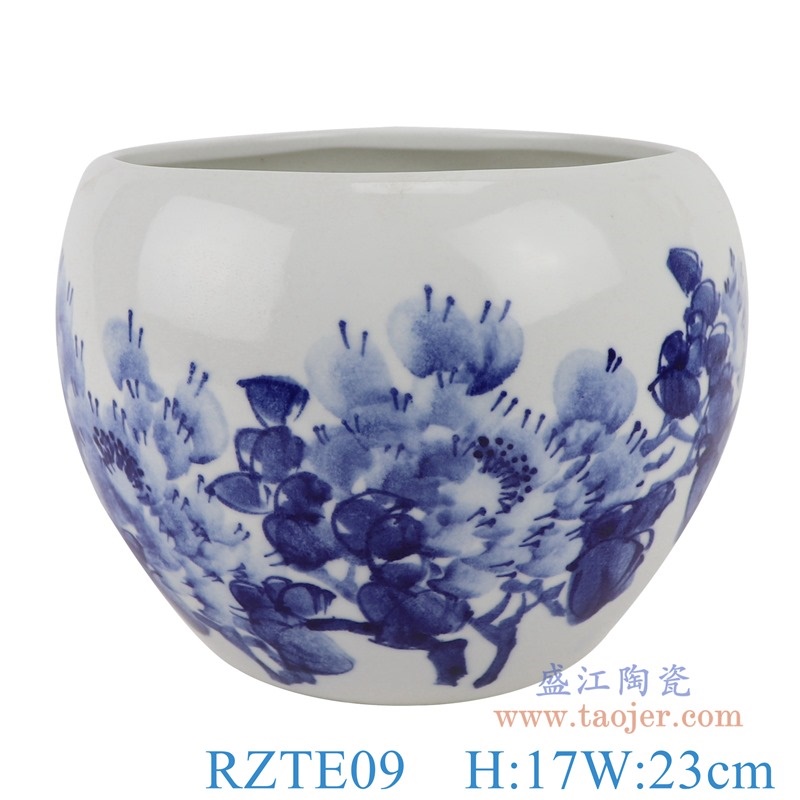 上图:RZTE09手绘青花写意牡丹纹笔洗小缸