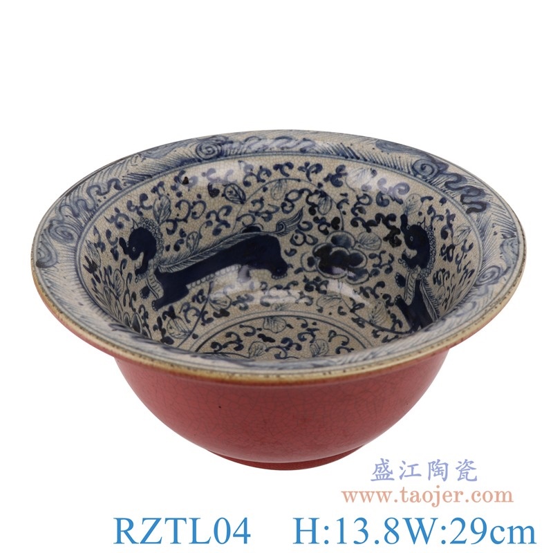 上图:RZTL04青花开片狮子纹霁红大碗