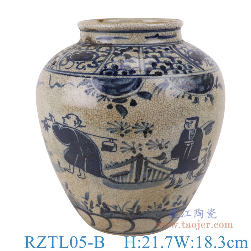 上图:RZTL05-B青花开片人物罐子