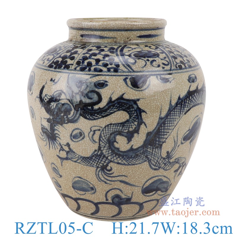 上图:RZTL05-C青花开片龙纹罐子