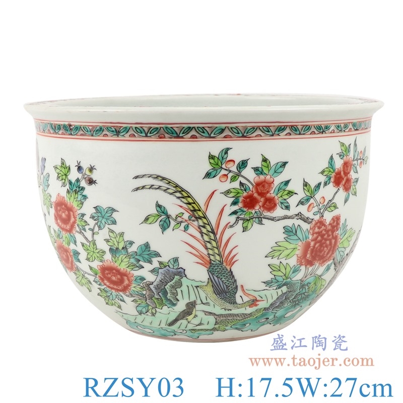 上图:RZSY03仿古粉彩锦鸡牡丹花鸟花盆