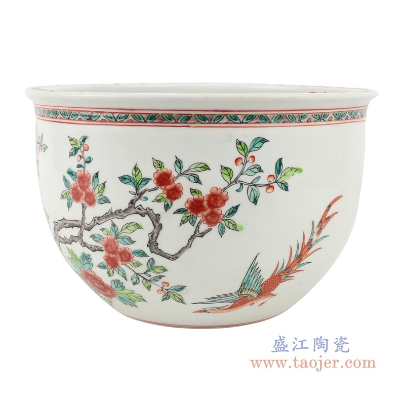 上图:RZSY03仿古粉彩锦鸡牡丹花鸟花盆
