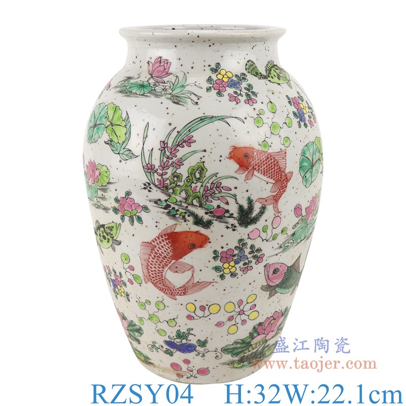 上图:RZSY04仿古粉彩荷花鱼草纹花瓶罐子