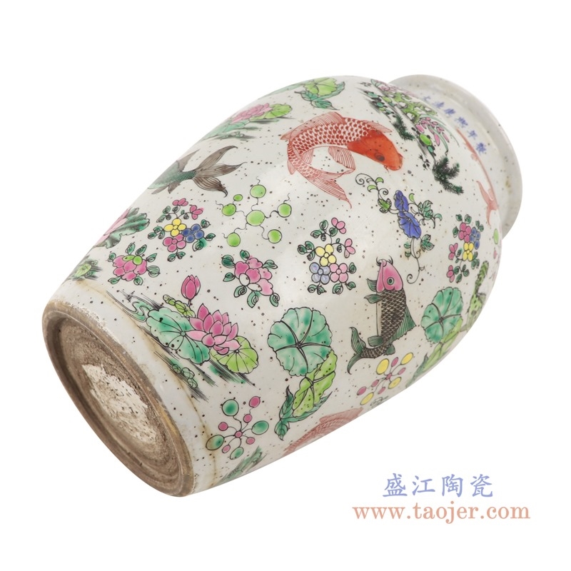 上图:RZSY04仿古粉彩荷花鱼草纹花瓶罐子