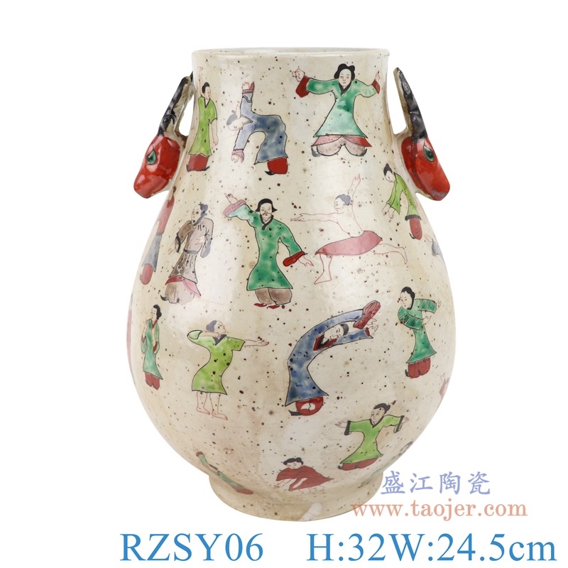 上图:RZSY06仿古粉彩双耳鹿耳人物仕女福桶