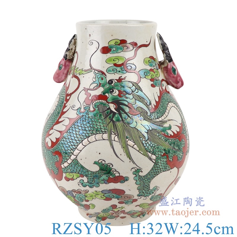 上图:RZSY05仿古粉彩双耳鹿耳云龙纹福桶
