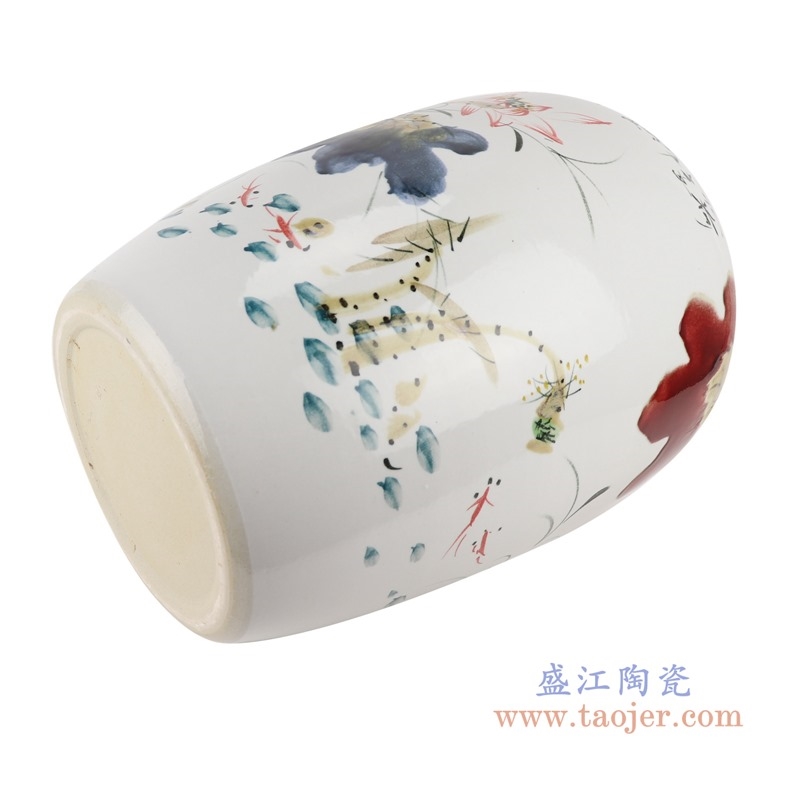 上图:RZTH02 颜色釉窑变绿色写意荷花鱼纹冬瓜缸