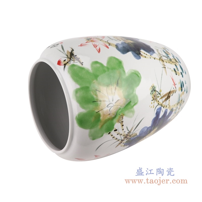上图:RZTH02 颜色釉窑变绿色写意荷花鱼纹冬瓜缸
