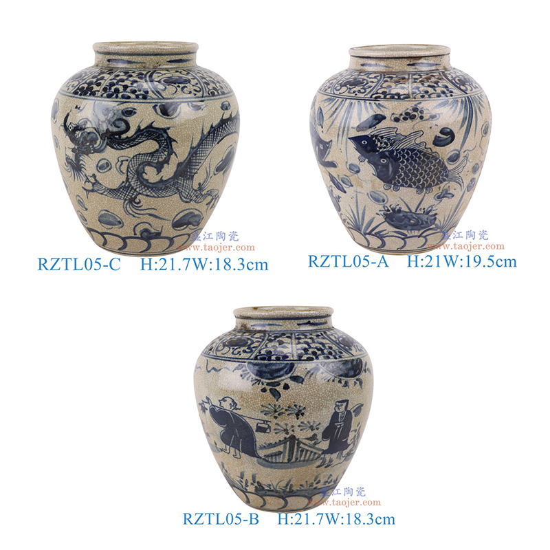 上图:RZTL05-A-B-C仿古青花开片鱼草人