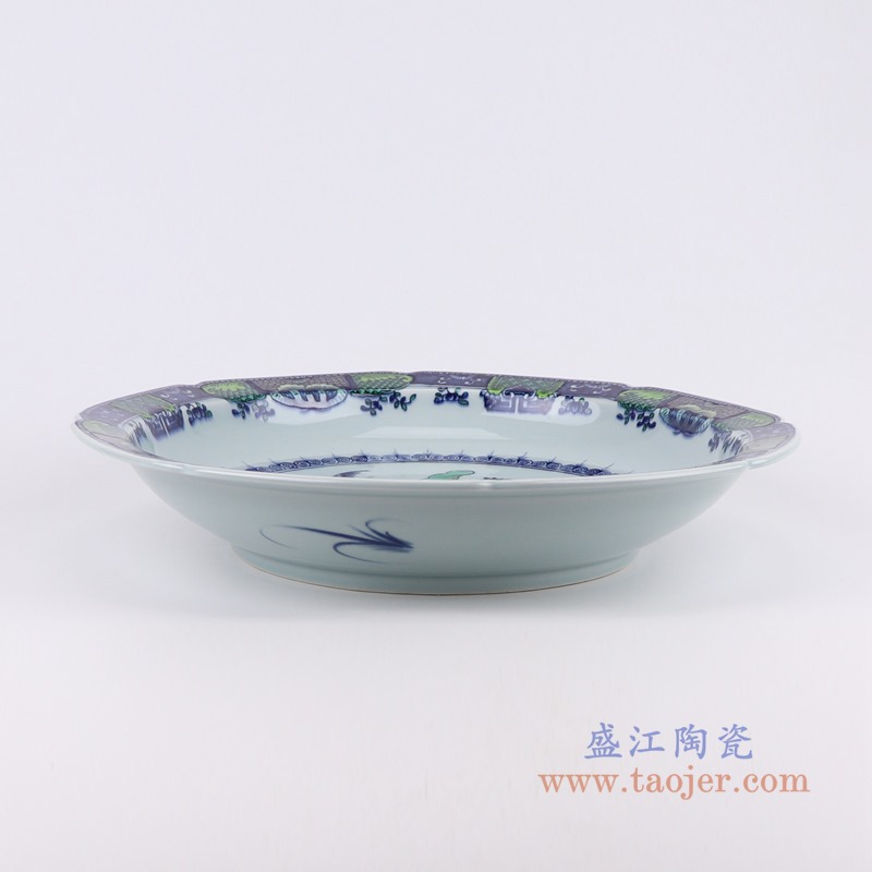 青花五彩斗彩麒麟送子花边圆盘赏盘;产品编号：RZOE11-C       产品尺寸(单位cm):  高：7.1直径：39.7口径：底径：22.8重量：2.65KG