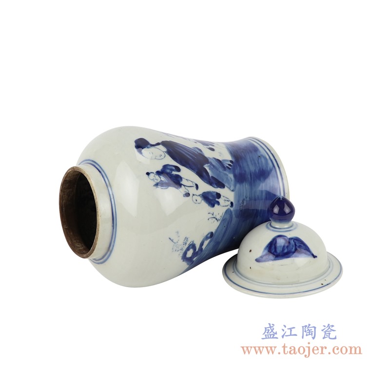 青花人物童子将军罐;产品编号：RZGC19-G       产品尺寸(单位cm):  高：24.5直径：13.2口径：底径：10重量：1KG