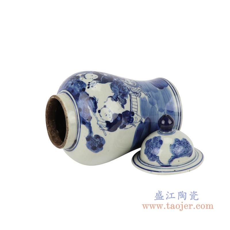 青花麒麟送子人物将军罐;产品编号：RZGC19-I       产品尺寸(单位cm):  高：24.5直径：13.2口径：底径：10重量：1KG