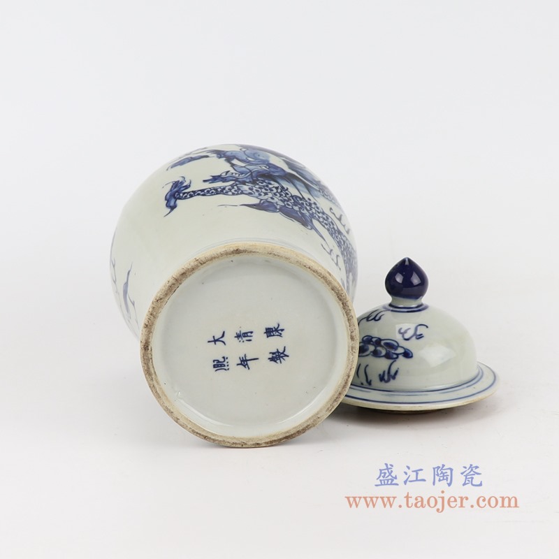 青花龙纹将军罐;产品编号：RZGC19-K       产品尺寸(单位cm):  高：24.5直径：13.2口径：底径：10重量：1KG
