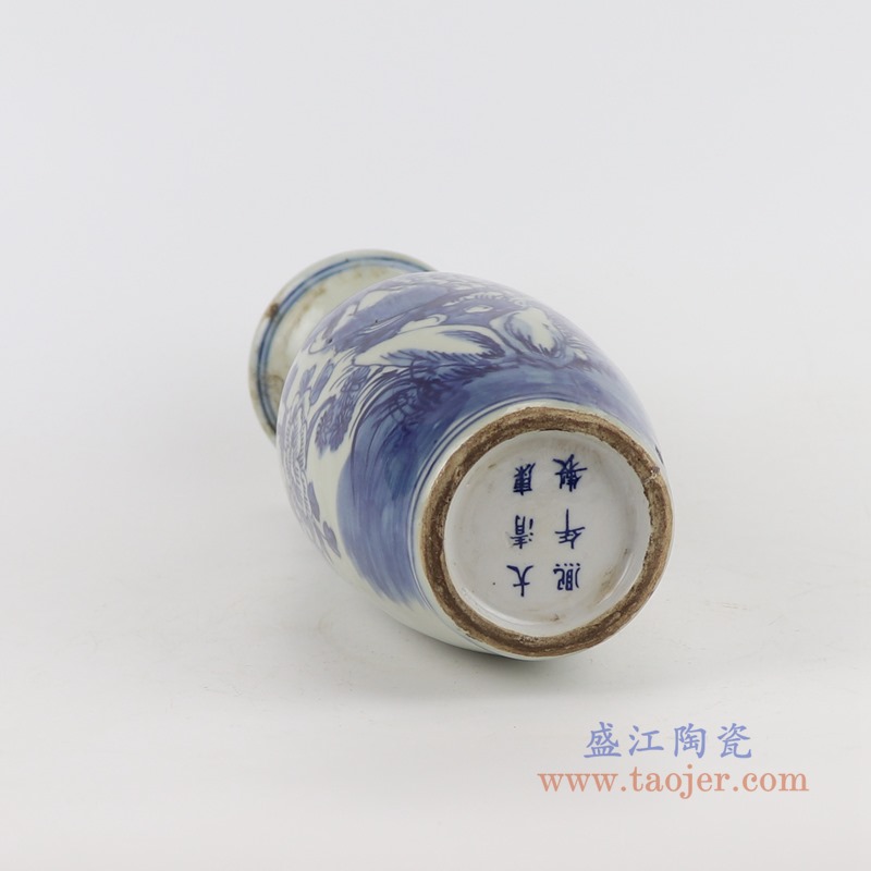 青花花鸟双耳鱼尾花瓶;产品编号：RZGC18-D       产品尺寸(单位cm):  高：25直径：10.2口径：底径：6.3重量：0.8KG