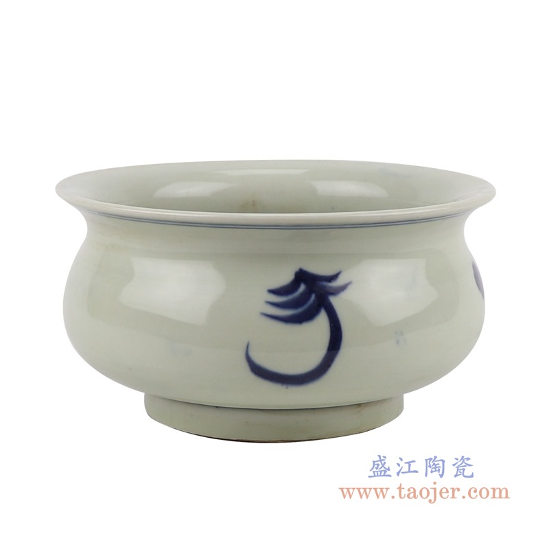 青花花卉牡丹笔洗香炉;产品编号：RZGC17-C 产品尺寸(单位cm): 高：9.5直径：16.5口径：底径：9.3重量：0.85KG