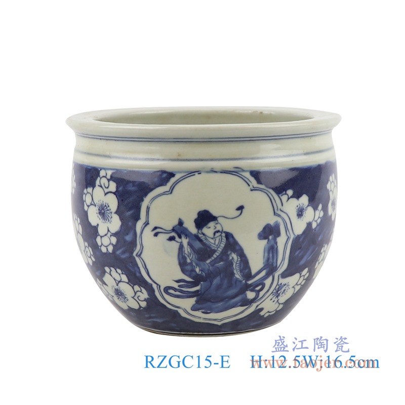 青花冰梅开窗八仙人物小缸;产品编号:RZGC15-E 产品尺寸(单位cm): 高:12.5直径:16.5口径:底径:8.5重量:1.1KG