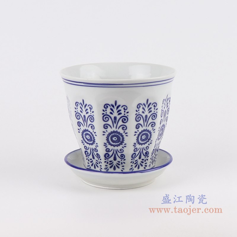 "青花圆形花盆三件套;产品编号：RZTO25       产品尺寸(单位cm):  高：14 13.5 12.5直径：19 15.8 12.7