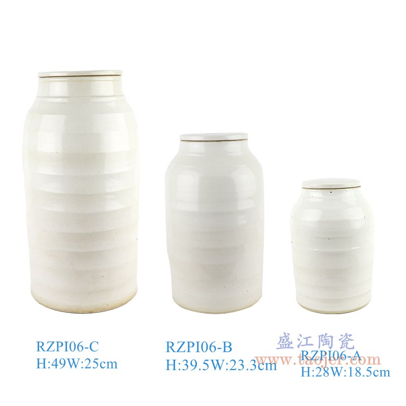 仿古纯白色竹节直筒平盖罐茶叶罐大中小号;产品编号：RZPI06