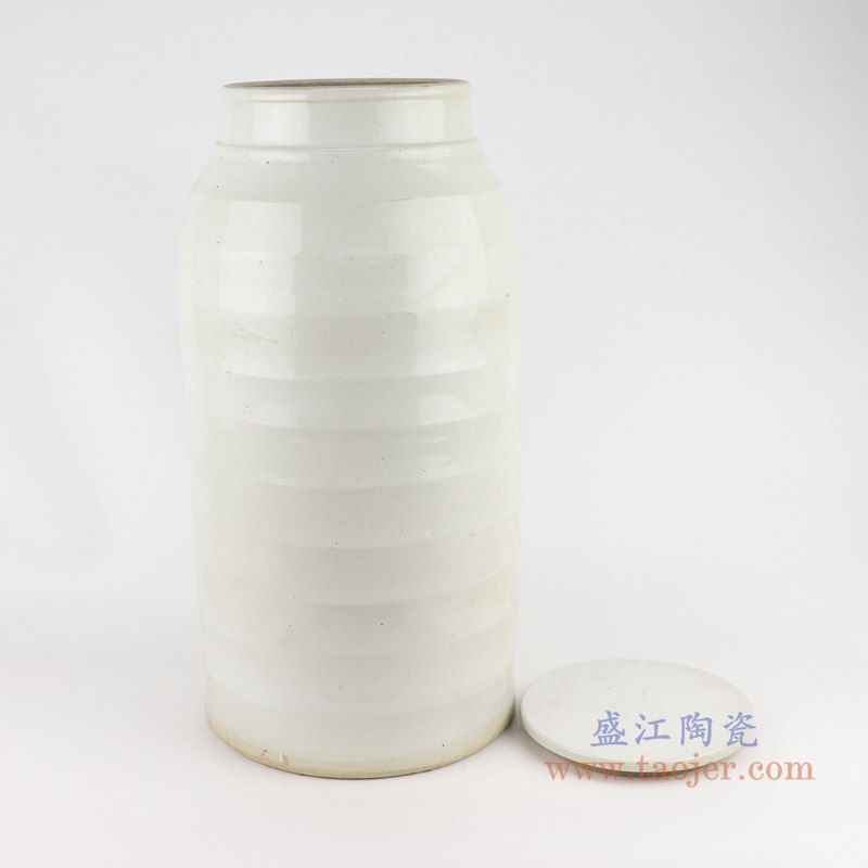 仿古纯白色竹节直筒平盖罐茶叶罐小号;产品编号：RZPI06-C 产品尺寸(单位cm): 高：49直径：25口径：底径：24重量：8.4KG