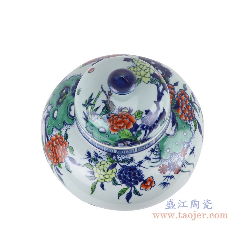 RZOE05  仿古斗彩五彩花卉将军罐    高：24.5直径：23.5口径：底径：12.3重量：2.55KG