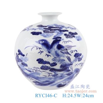 RYCI46-C   青花花鸟石榴瓶     高：24.5直径：24口径：底径：12重量：2.9KG