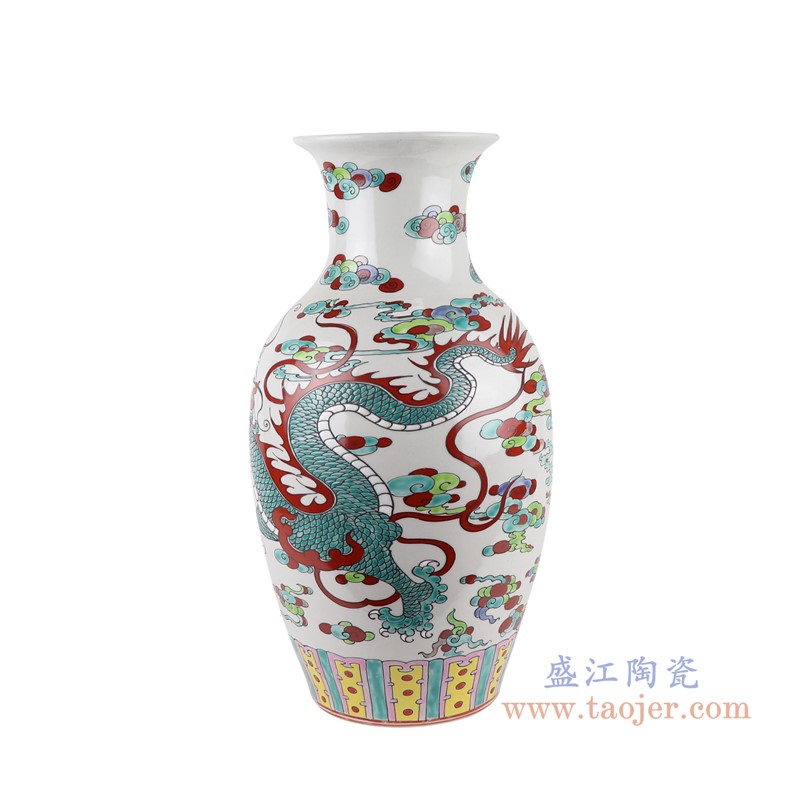 粉彩龙纹鱼尾瓶;产品编号：RZSY19-B       产品尺寸(单位cm):  高：43.8直径：23.2口径：底径：14.7重量：4.55KG
