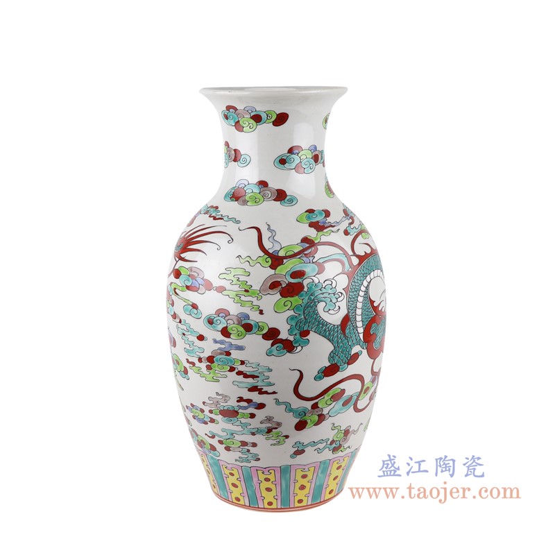 粉彩龙纹鱼尾瓶;产品编号：RZSY19-B       产品尺寸(单位cm):  高：43.8直径：23.2口径：底径：14.7重量：4.55KG