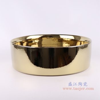 RZPS04  圆形镀金金色台盆   高：12.7直径：39.2口径：底径：37.6重量：9.4KG