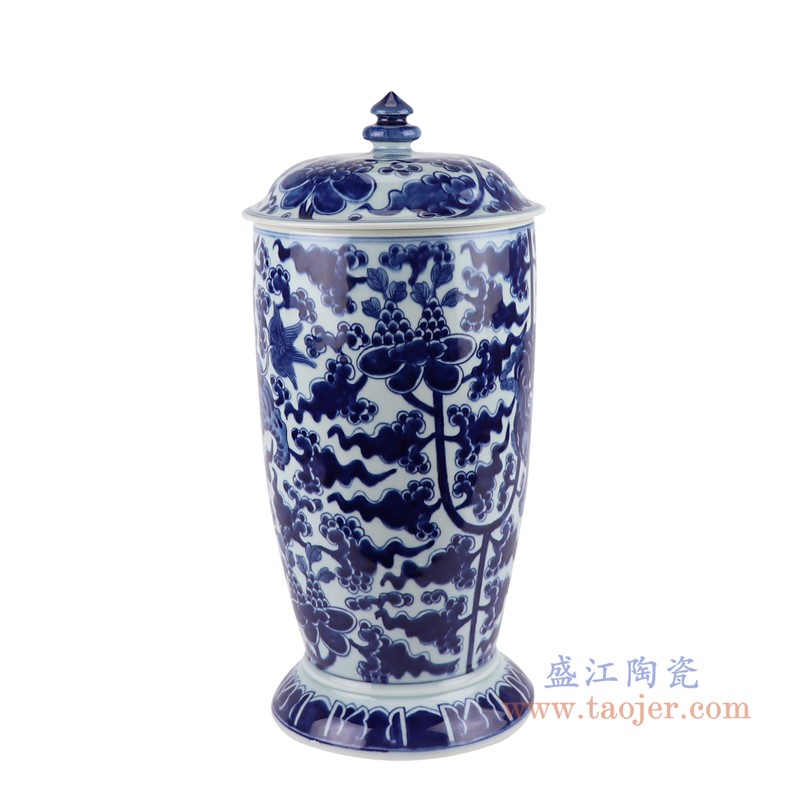 青花缠枝麒麟纹将军罐;产品编号：RZOE03-A       产品尺寸(单位cm):  高：40.2直径：18.4口径：底径：16.8重量：3.4KG
