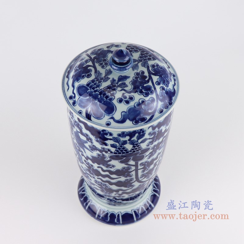 青花缠枝麒麟纹将军罐;产品编号：RZOE03-A       产品尺寸(单位cm):  高：40.2直径：18.4口径：底径：16.8重量：3.4KG