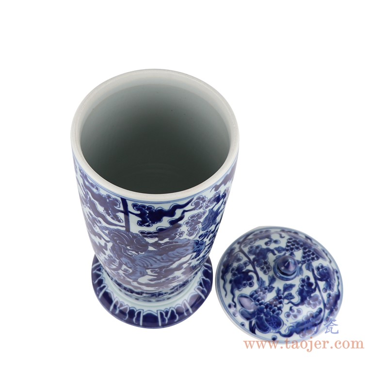 青花缠枝麒麟纹将军罐;产品编号：RZOE03-A       产品尺寸(单位cm):  高：40.2直径：18.4口径：底径：16.8重量：3.4KG