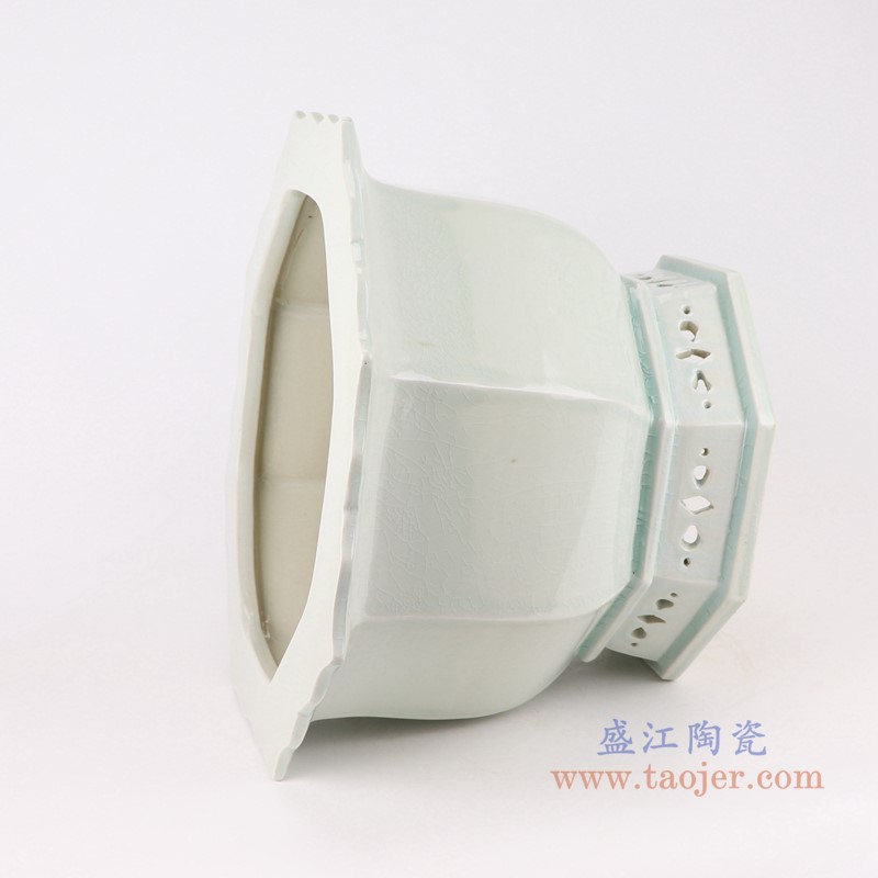 纯白开片裂纹釉八角八方花盆;产品编号：RZFH34 产品尺寸(单位cm): 高：24直径：37口径：底径：25重量：6.45KG