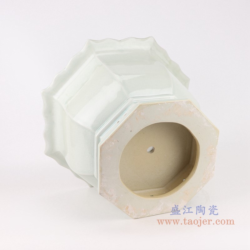 纯白开片裂纹釉八角八方花盆;产品编号：RZFH34 产品尺寸(单位cm): 高：24直径：37口径：底径：25重量：6.45KG
