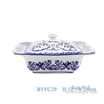 RYFC29   青花缠枝莲方形品锅方形煲   高：12.5直径：26口径：底径：13.5重量：1.75KG