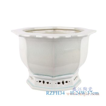 RZFH34   纯白开片裂纹釉八角八方花盆   高：24直径：37口径：底径：25重量：6.45KG