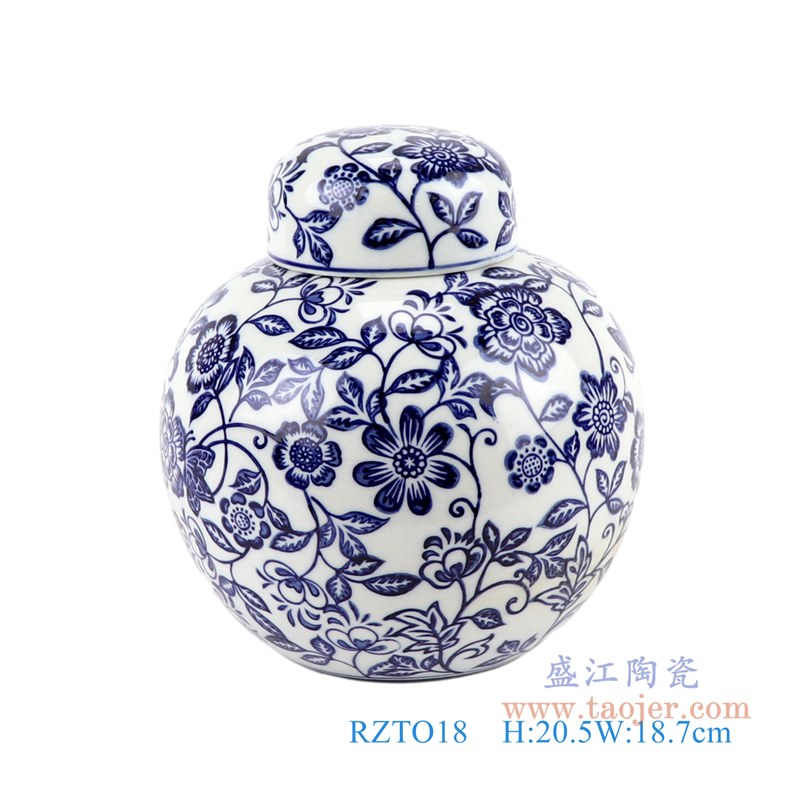 RZTO18 青花缠枝莲花卉宝珠坛 高:20.5直径:18.7口径:底径:10.5重量:1.45KG
