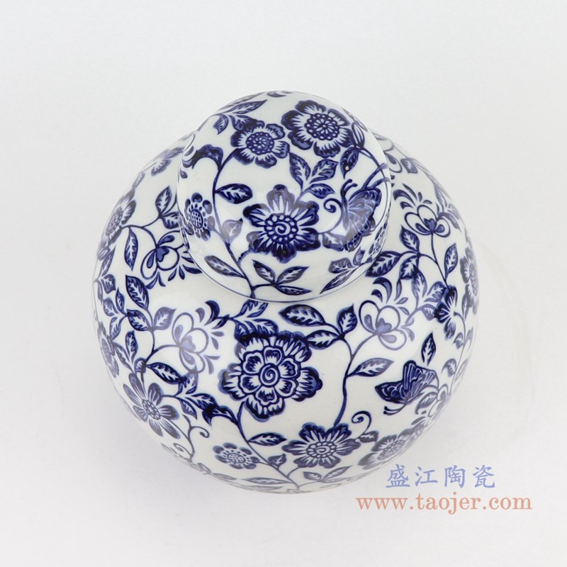RZTO18 青花缠枝莲花卉宝珠坛 高:20.5直径:18.7口径:底径:10.5重量:1.45KG