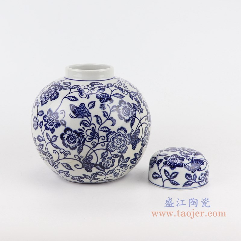 RZTO18 青花缠枝莲花卉宝珠坛 高:20.5直径:18.7口径:底径:10.5重量:1.45KG