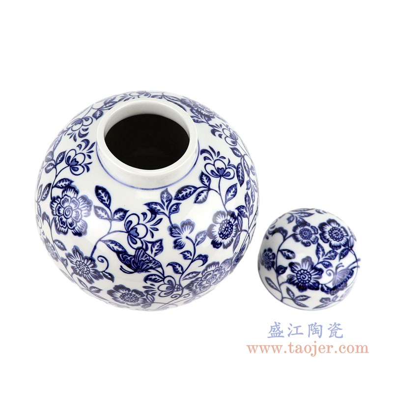 青花缠枝莲花卉宝珠坛;产品编号:RZTO18 产品尺寸(单位cm): 高:20.5直径:18.7口径:底径:10.5重量:1.45KG