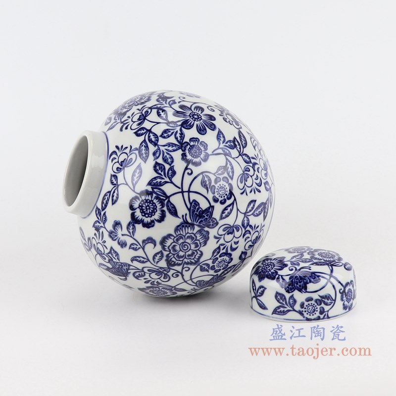 RZTO18 青花缠枝莲花卉宝珠坛 高:20.5直径:18.7口径:底径:10.5重量:1.45KG