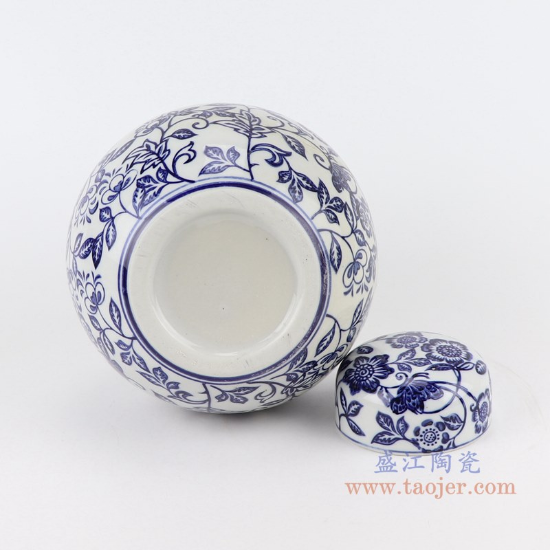 RZTO18 青花缠枝莲花卉宝珠坛 高:20.5直径:18.7口径:底径:10.5重量:1.45KG