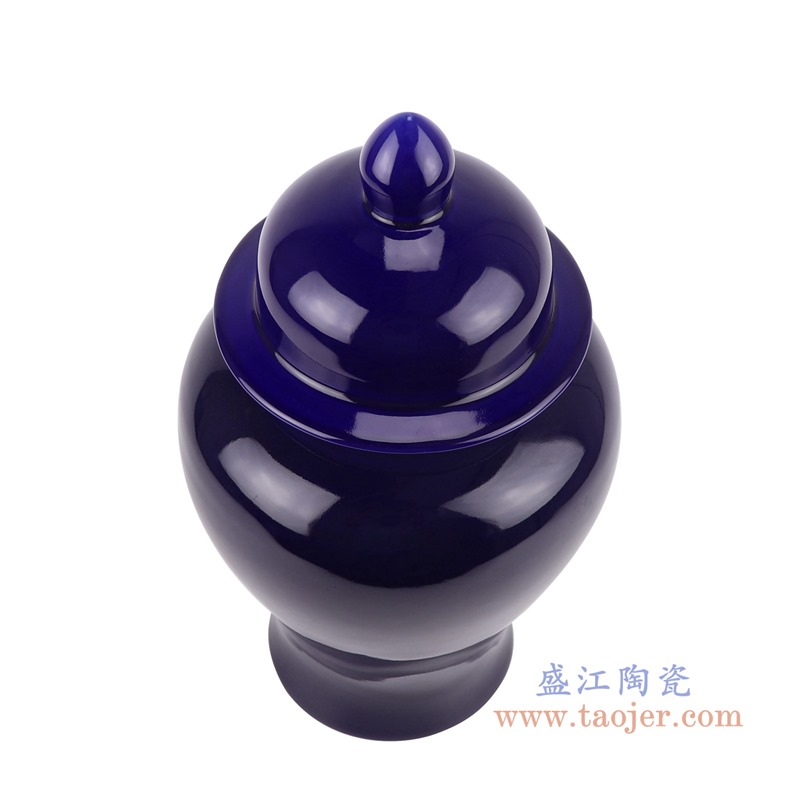 颜色釉深蓝祭蓝将军罐小号;产品编号：RZRV24-F-YQF0006-小号       产品尺寸(单位cm):  高：34直径：19口径：底径：12重量：1.9KG