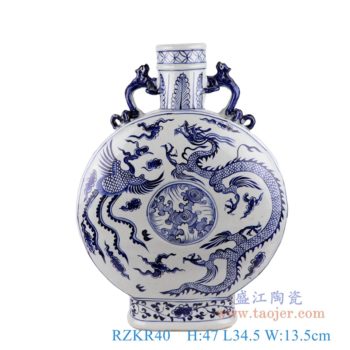 RZKR40    仿古元青花龙凤呈祥抱月瓶    高：47直径：34.5口径：底径：18.7重量：6.05KG