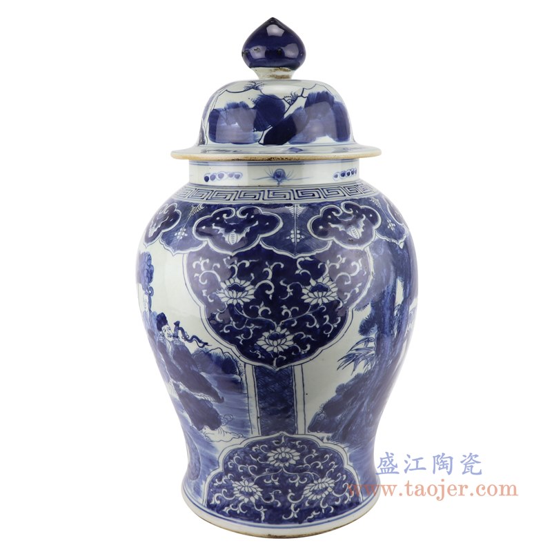 青花八仙人物将军罐;产品编号:RZKM01-B 产品尺寸(单位cm): 高:56直径:33口径:底径:25重量:10.5KG