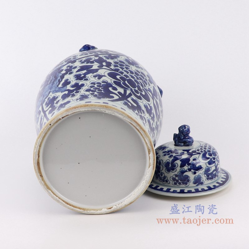 青花缠枝莲麒麟将军罐;产品编号:RYWD34-C 产品尺寸(单位cm): 高:39直径:23口径:底径:17.3重量:3.7KG