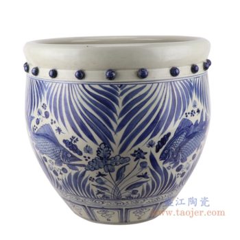 RZFH31   青花鱼藻纹鼓钉大缸水缸      高：40.3直径：42.5口径：底径：重量：13.9KG