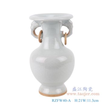 RZFW40-A  颜色釉窑变钧瓷白色双耳瓶    高：21直径：11.3口径：底径：7.2重量：0.75KG