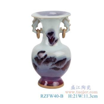 RZFW40-B    颜色釉窑变钧瓷红白相间色双耳瓶    高：21直径：11.3口径：底径：7.2重量：0.75KG