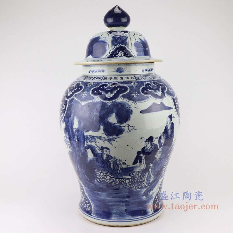 青花八仙人物将军罐;产品编号:RZKM01-B 产品尺寸(单位cm): 高:56直径:33口径:底径:25重量:10.5KG